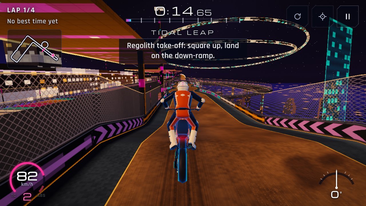 Circuit 15, Event Spiral: a supermoto on a station in orbit round a black hole, its white-hot accretion disk hanging over the horizon.